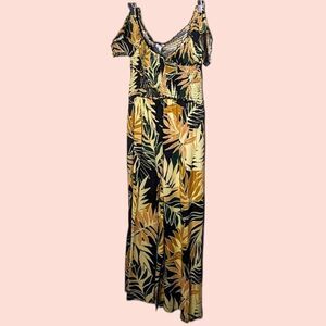 Patrons Of Peace Tropical Print Short Sleeve Rayon Puckered Jumpsuit size M